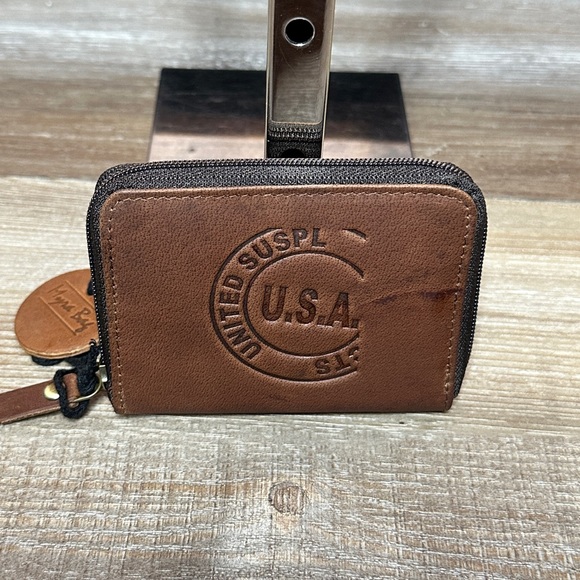 USA Mini Wallet Upcycled Leather Vintage Distressed Myra NWT - Picture 2 of 5